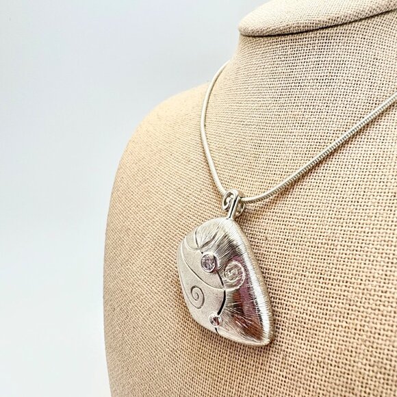 Sterling Silver 925 Freeform Scroll Design Pendant Necklace Size 17.5" Length - Picture 2 of 10